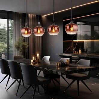 Globo Lighting Lampada a sospensione, lampada da soggiorno, lampada da pranzo, lampada da cucina, lampada da soffitto, metallo, vetro, color rame, nero, 4 lampadine