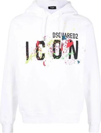 Dsquared2 Icon Splatter Hoodie - Heren - Hoodies - Wit - 2XL - Katoen - Hoodies & sweatvesten