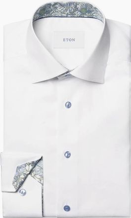Eton Mens Eton Floral Trim Signature Twill Contemporary Shirt 00 White - Size: 46/Regular