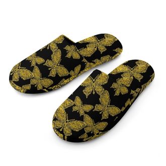Generic Yellow Can-cer Ribbon Butterfly Mens Cozy Memory Foam Slippers Warm Cotton House Shoes Comfy Slipper for Indoor Outdoor