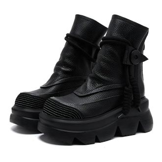 Generic QXDZSW Handmade Mid-Calf Boots Platform Women Short Boots Round Toe Height Increasing Thick Sole Ladies Shoes