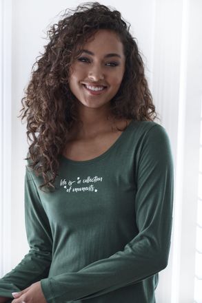 s.Oliver Pyjamaoberteil S.OLIVER, Damen, Gr. 32/34, gr&uuml;n (dunkelgr&uuml;n), Single Jersey, Obermaterial: 50% Baumwolle, 50% Viskose, unifarben, bequem h&uuml;ftlang, Run