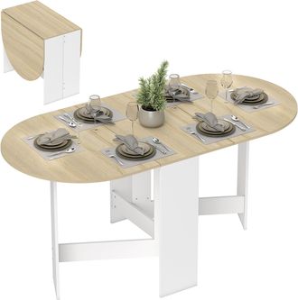 OEM Mesa De Cocina Plegable Con Alas Abatibles Mesa De Cocina Plegable De Forma Ovalada Estilo Moderno 163x80x75 Cm Natural