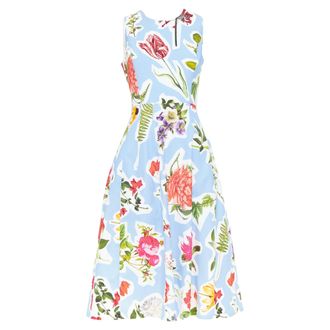 Carolina Herrera light blue floral collage print sleeveless faille dress US4 S