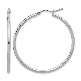 Diamond2Deal 10K White Gold Round Hinged Hoop Earrings