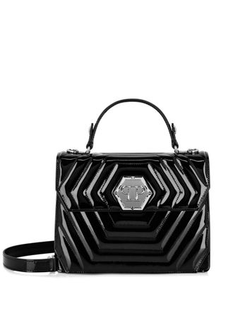Philipp Plein Superheroine tas van leer - Zwart