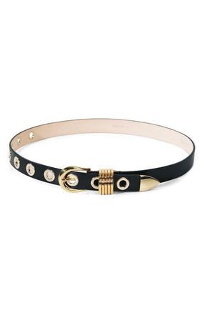 D&eacute;hanche Rivet Leather Belt in Black/Gold at Nordstrom, Size X-Small