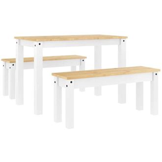 vidaXL Juego De Comedor Panama 3 Pzas Madera Maciza De Pino Blanco Vidaxl