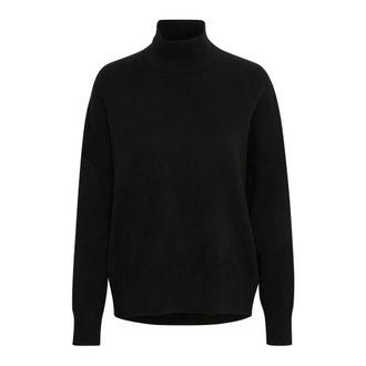 Inwear Zwarte Coltrui met Gestreept Patroon - Dames - Coltruien - Zwart - 3XL - Katoen - Truien & Vesten