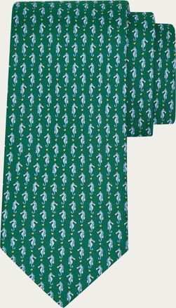 Ferragamo Men Seahorse print silk tie Green