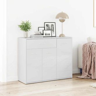 vidaXL Aparador De Madera Contrachapada Blanco Brillante 88x30x70 Cm Vidaxl