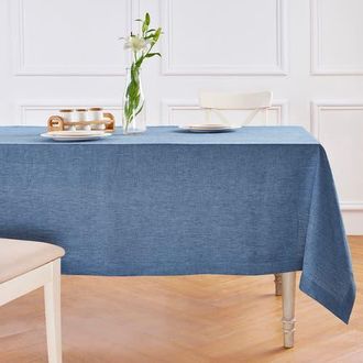 Solino Home Linen Tablecloth for Dining Table, Holiday and Everyday Table Decor - Athena in Blue Denim at Nordstrom, Size X-Large