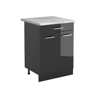 Vicco Mueble Bajo De Cocina R-line, Antracita Alto Brillo/antracita, 60 Cm Con Caj&oacute;n Encimera M&aacute;rmol, Vicco