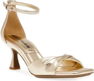 Anne Klein Jessie Ankle Strap Sandal in Light Gold Smooth at Nordstrom, Size 7.5