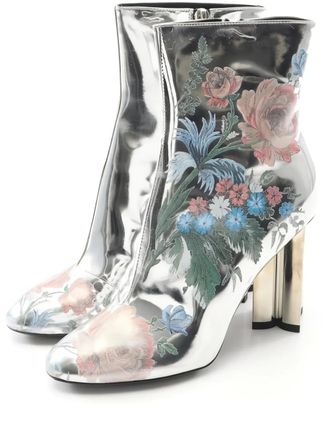 Louis Vuitton 128mm floral-pattern ankle boots - women - Leather/Rubber/Leather - 37.5 - Grey