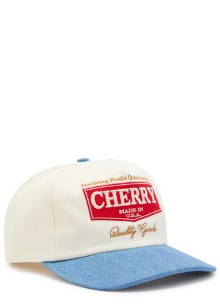 Cherry Los Angeles Chevron 5 Panel Embroidered Canvas and Chambray cap - Blue - One Size