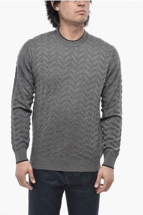 Paolo Pecora Virgin Wool Crewneck Sweater With Chevron Pattern size Xl