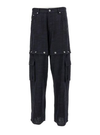 Off-white Black 90S Logo Straight Leg Cargo Pants In Linen Man