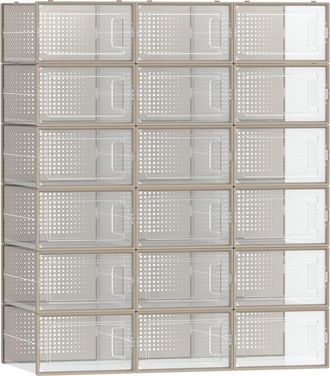 Songmics 18 cajas de zapatos de plástico de color transparente y beige avena