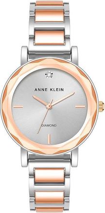 Anne Klein Two-Tone Silver and Rose Gold Facetted Crystal Diamond Accent Ladies Watch