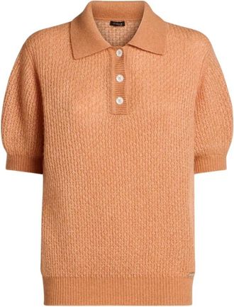 Kiton Polo shirt van kasjmier en zijde met korte mouwen - Dames - Ronde hals truien - Oranje - S - Kasjmier - Truien & Vesten