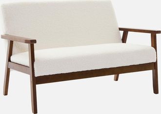 Sweeek Sof&aacute;-banco 2 Plazas, Tela Borreguito, Patas Te&ntilde;idas Nogal Claro, Isak Borreguito, Borreguito Blanco, 114x69.5x73 Cm
