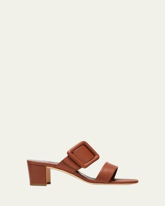 Manolo Blahnik Tituba Leather Buckle Slide Sandals