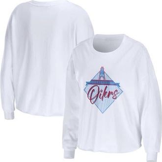 WEAR by Erin Andrews Womens WEAR by Erin Andrews White Houston Oilers Gridiron Classics Domestic Cropped Long Sleeve T-Shirt at Nordstrom, Size X-Large