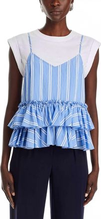 Cinq &agrave; Sept Samantha Layered Seersucker Top In Blue