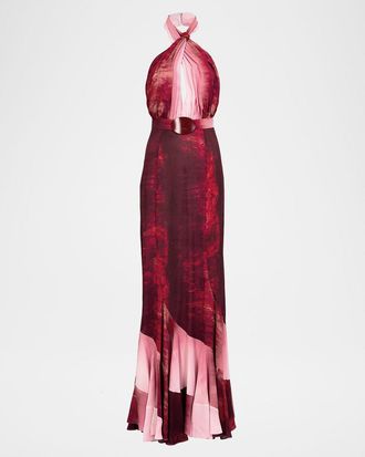 Silvia Tcherassi Raisa Crossover Halter Maxi Mermaid Dress