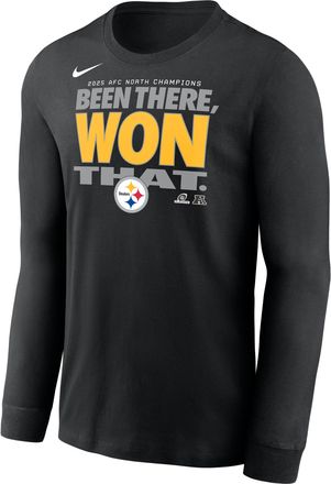 Nike Pittsburgh Steelers 2025 AFC North Champions Trophy Collection Nike Mens NFL Long-Sleeve T-Shirt in Black | NKAC00A7LZ-KZ5