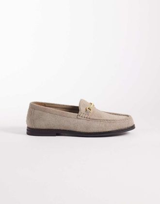 Asos Mocassini college in pelle scamosciata pelosa color pietra con morsetto-Neutro