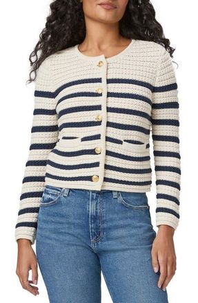 Paige Oberon Stripe Cotton Blend Cardigan in Ivory/Dark Ink Blue at Nordstrom, Size Medium