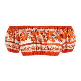 Dolce & Gabbana Majolica-print poplin top - female - Dolce & Gabbana - Blouses - Orange - 2XS - Blouses & Shirts