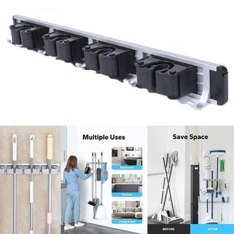 OEM Supporto Da Parete Per Scopa In Alluminio A Quattro Ganci, 2 Pezzi, Supporto Per Scopa, Supporto Per Mocio, Nero + Argento