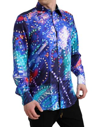 Dolce & Gabbana Mens Purple Luminarie Silk Slim Martini Shirt