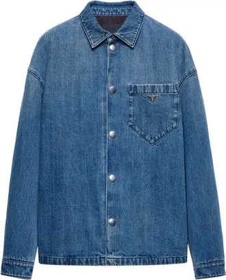 Prada Triangle-Logo Denim Overshirt - Mens - Cotton