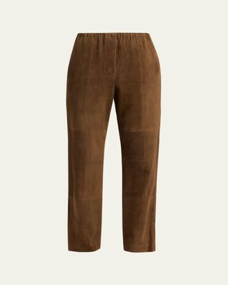 The Row Kenan Suede Straight-Leg Pull-On Pants