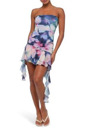 Lulus Daniella Strapless Mesh Minidress in Navy Multi at Nordstrom Rack, Size X-Small