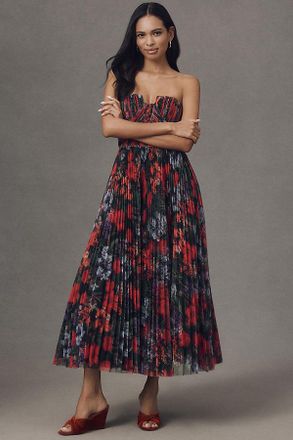 Hutch Corene Strapless Floral Tulle A-Line Midi Dress