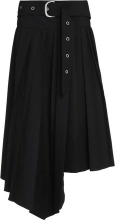 Off-white Tech Drill Geplooide Asymmetrische Rok - Dames - Midirokken - Zwart - S - Polyester - Rokken