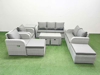 Fimous PE Wicker Rattan Furniture Sets with Oblong Coffee Table Love Sofa in Light Grey