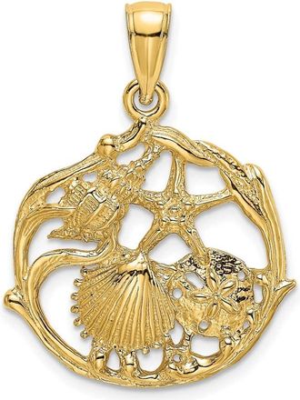 Diamond2Deal 14k Yellow Gold Shell Cluster In Circle Charm
