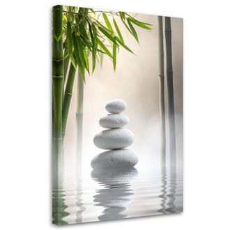 Feeby Cuadro En Lienzo, Piedras Blancas Bamb&uacute; Blanco Zen Spa, 70x100