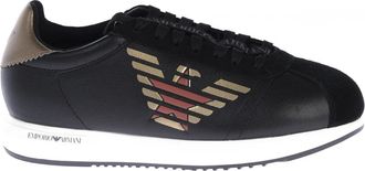 Emporio Armani Leather Logoed Sneakers - Heren - Sneakers - Zwart - 41 1/2 EU - Leer - Schoenen