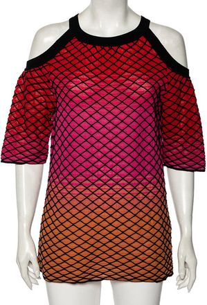 M Missoni Multicolor Textured Knit Cold Shoulder Top