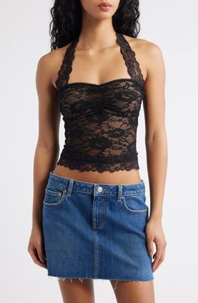 Princess Polly FANTASIZE LACE HALTER TOP BLK in Black at Nordstrom, Size 10