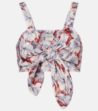 Possé Luna floral linen crop top