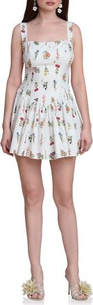 Avec Les Filles Lemon Print Stretch Cotton Minidress in Cream Botanical at Nordstrom, Size 16