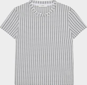 Vince Check Short-Sleeve Crewneck Top